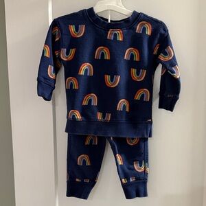 Hanna Andersson Navy Sweatsuit with Rainbows - 24M